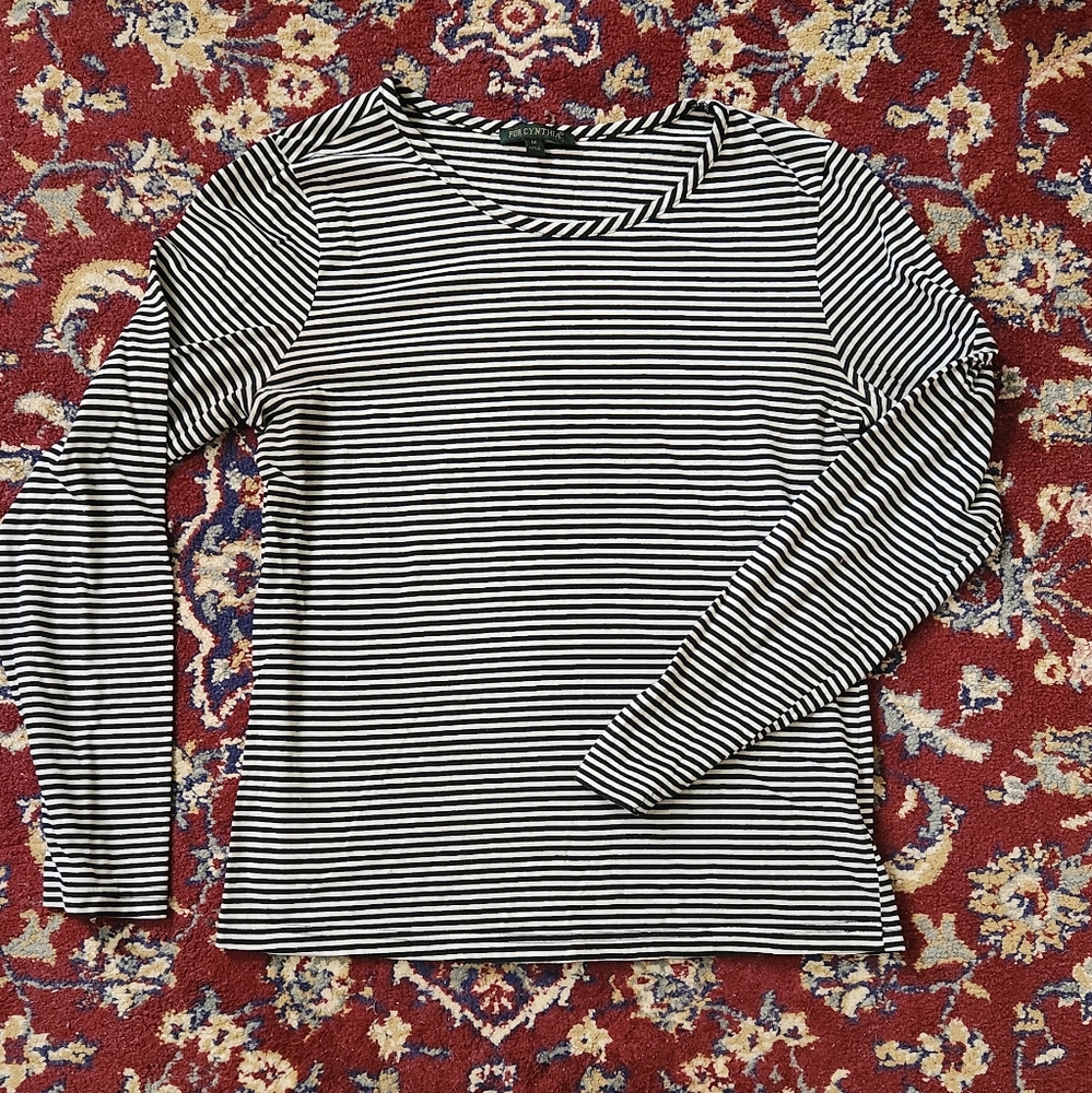 For Cynthia Medium Women's Striped Shirt Black and White